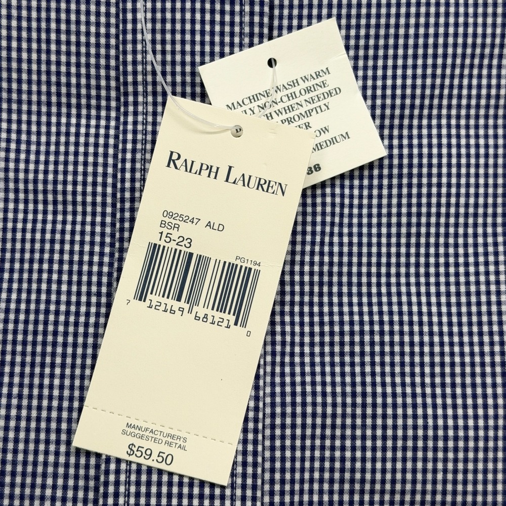 NWT Vintage Ralph Lauren Yarmouth Shirt Mens 15 32/33 Blue Gingham Button Down - Picture 4 of 4